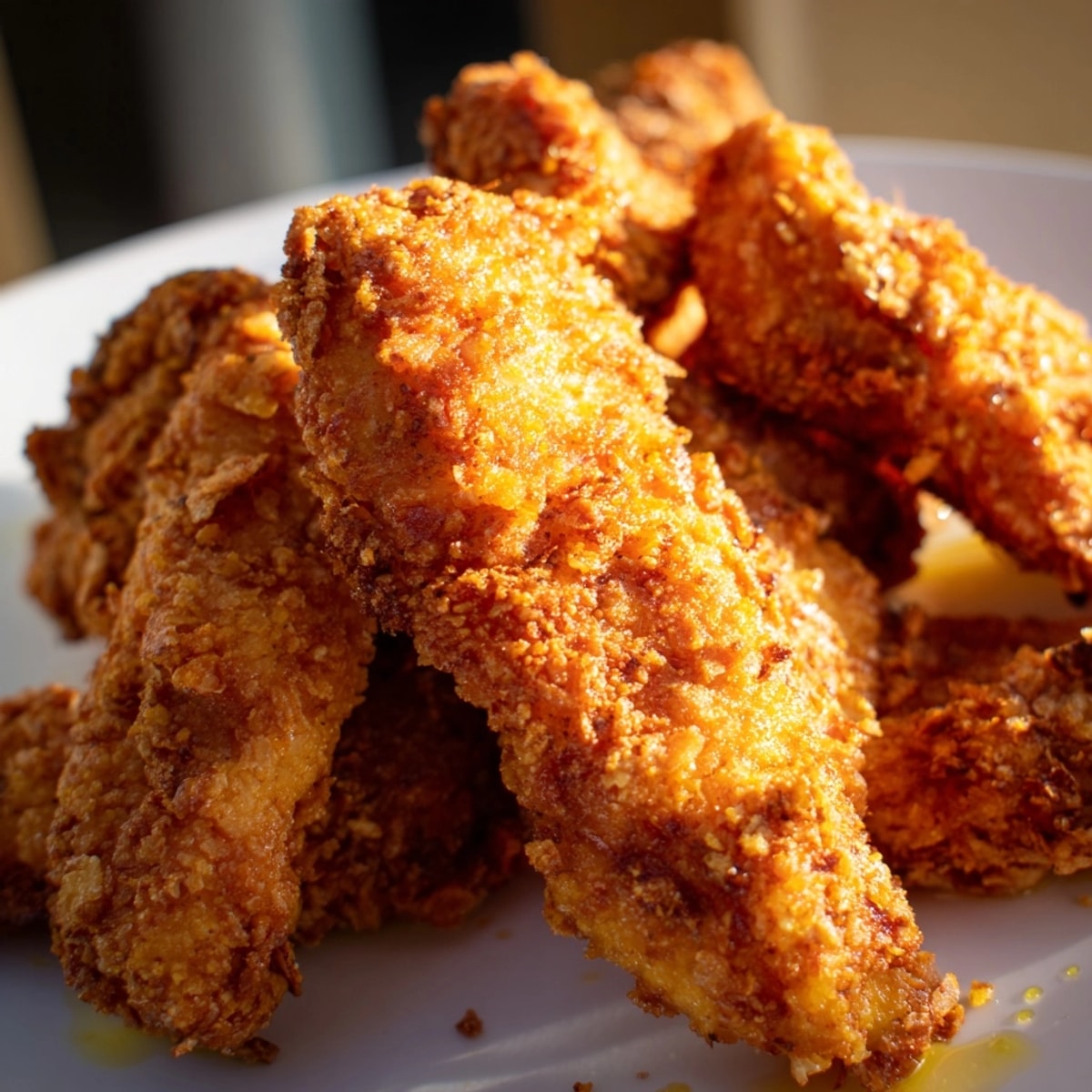 Crispy Baked Chicken Tenders served hot on a tray, golden and crunchy for dipping.