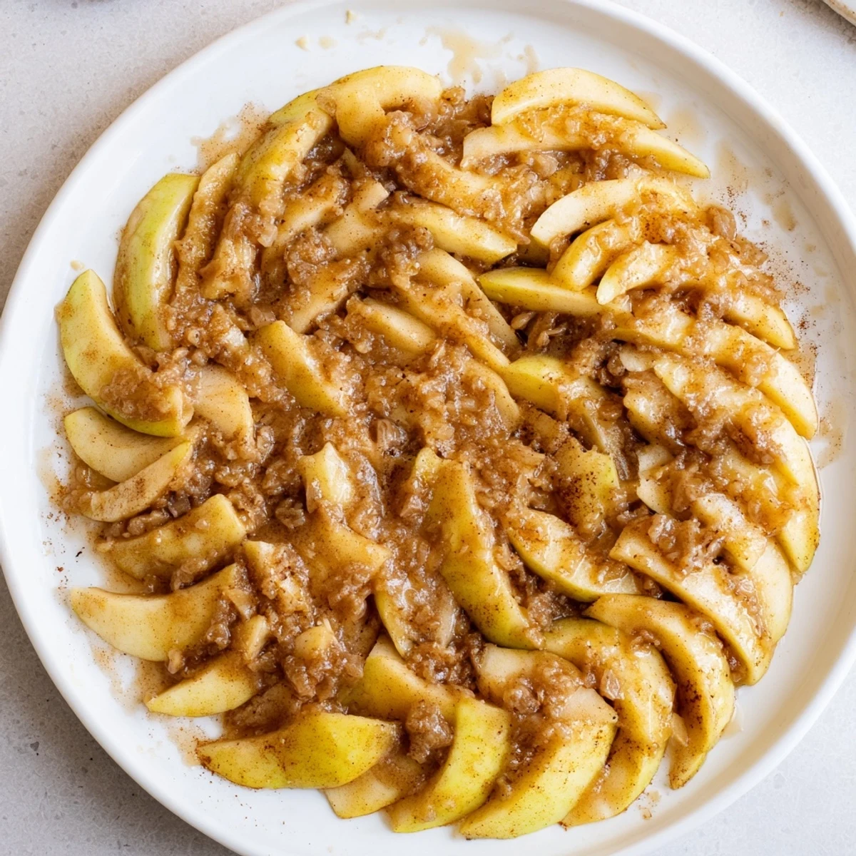 Delicious baked apple slices, tender and spiced, served warm, perfect for a comforting dessert.