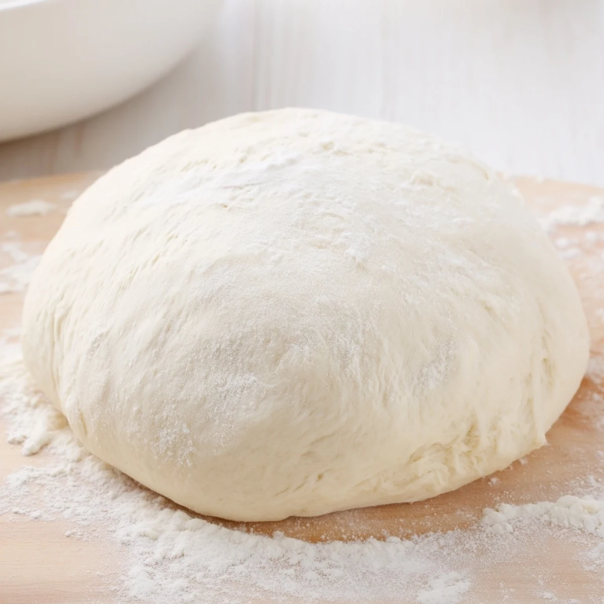 Fluffy, golden Homemade Pizza Dough ready for toppings, perfect for a family feast.