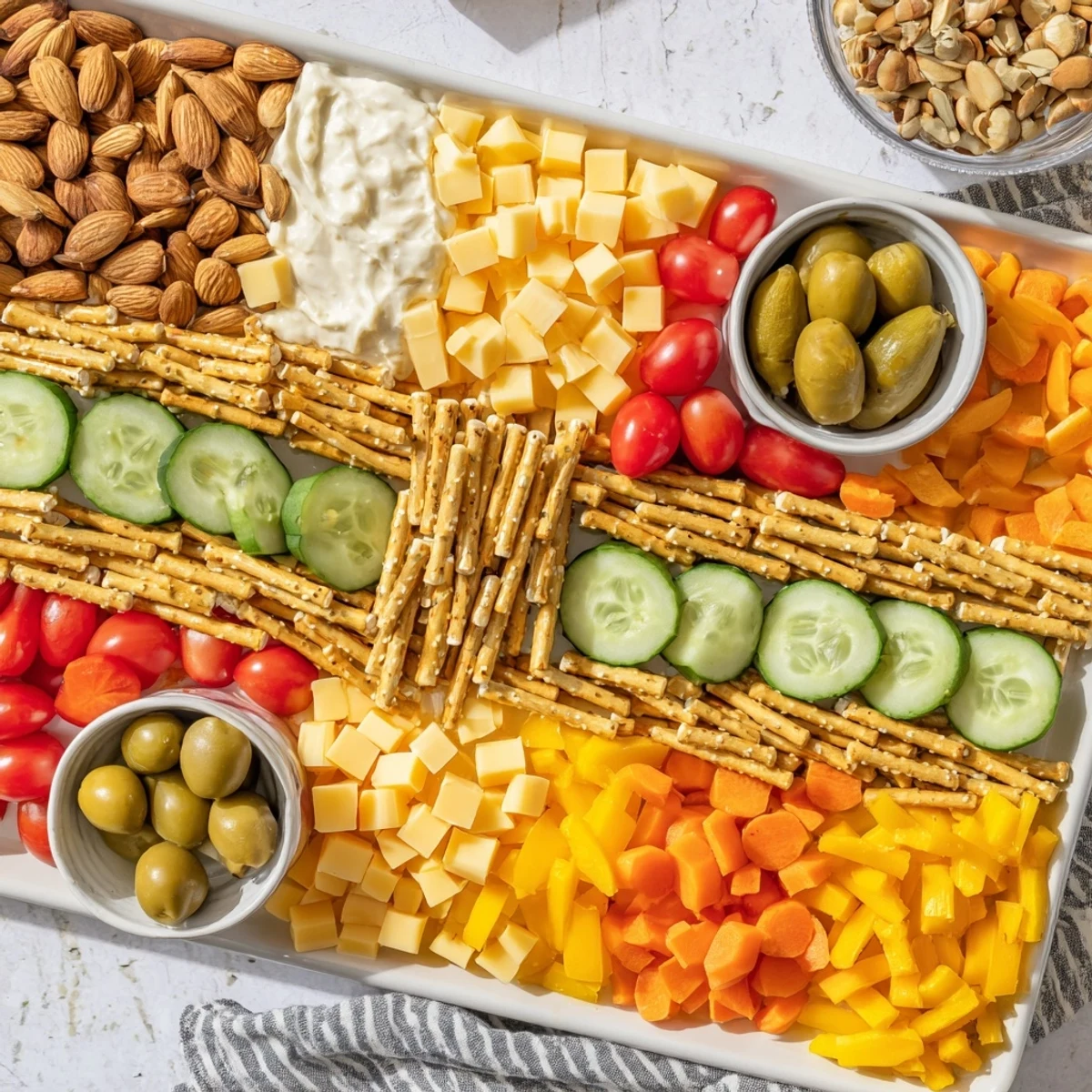 The Urban Grid recipe's party snack platter offers a colorful, interactive array of tasty bites.
