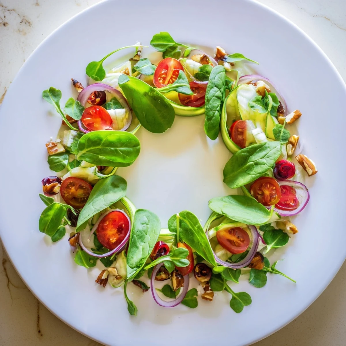Fresh, layered Fibonacci Fan Salad with cherry tomatoes, feta, and a tangy lemon dressing for a light lunch.