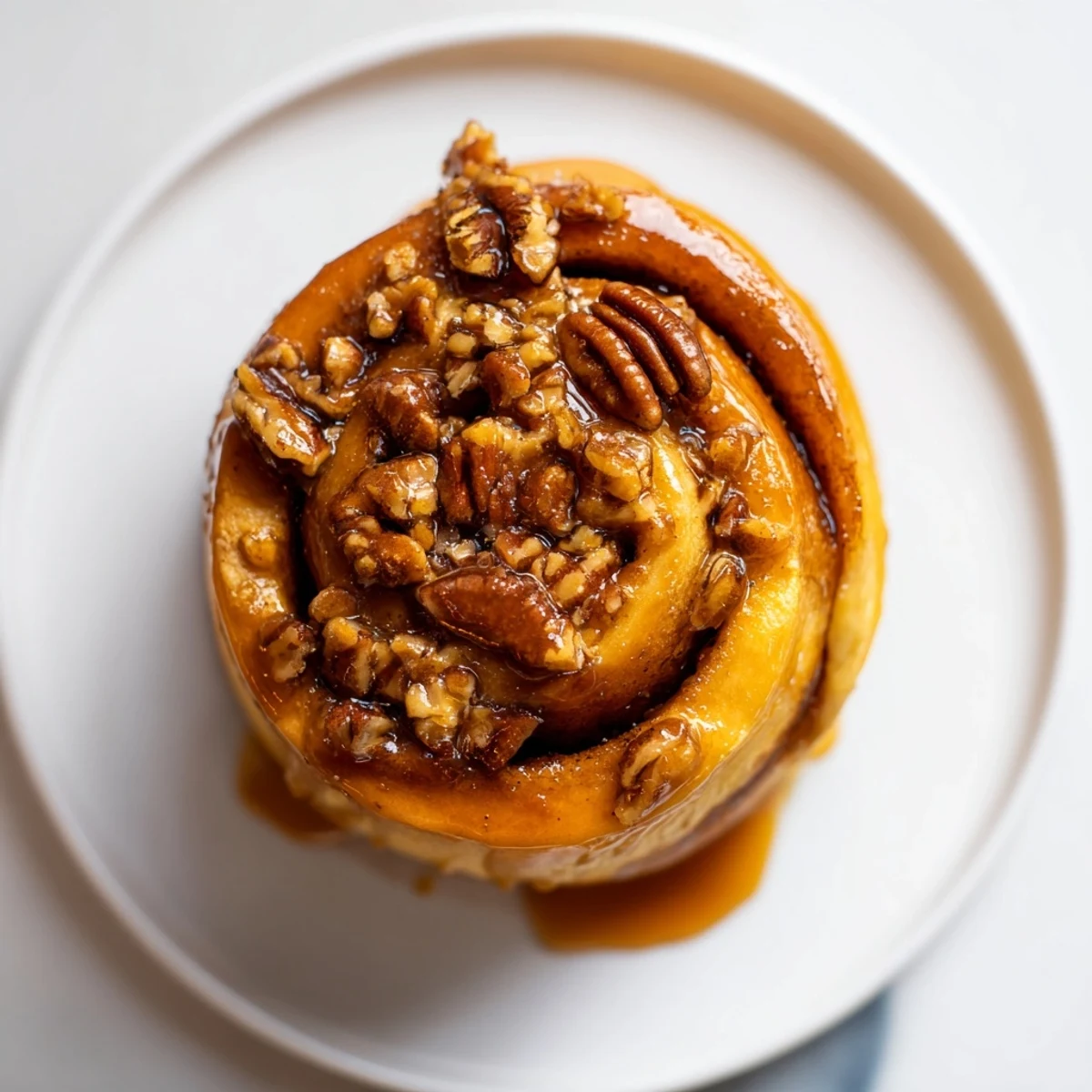 Close-up of freshly baked Pecan and Honey Sticky Buns, showcasing soft, pull-apart layers and a sweet, sticky topping.