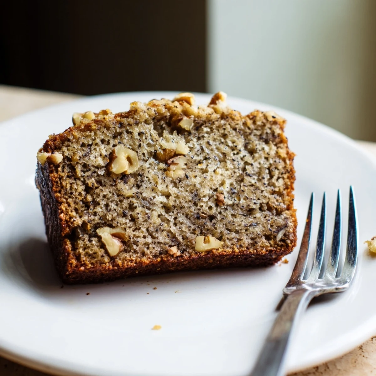 Homemade Simple Banana Bread with a slightly crusty top, perfect for a satisfying dessert or snack experience.