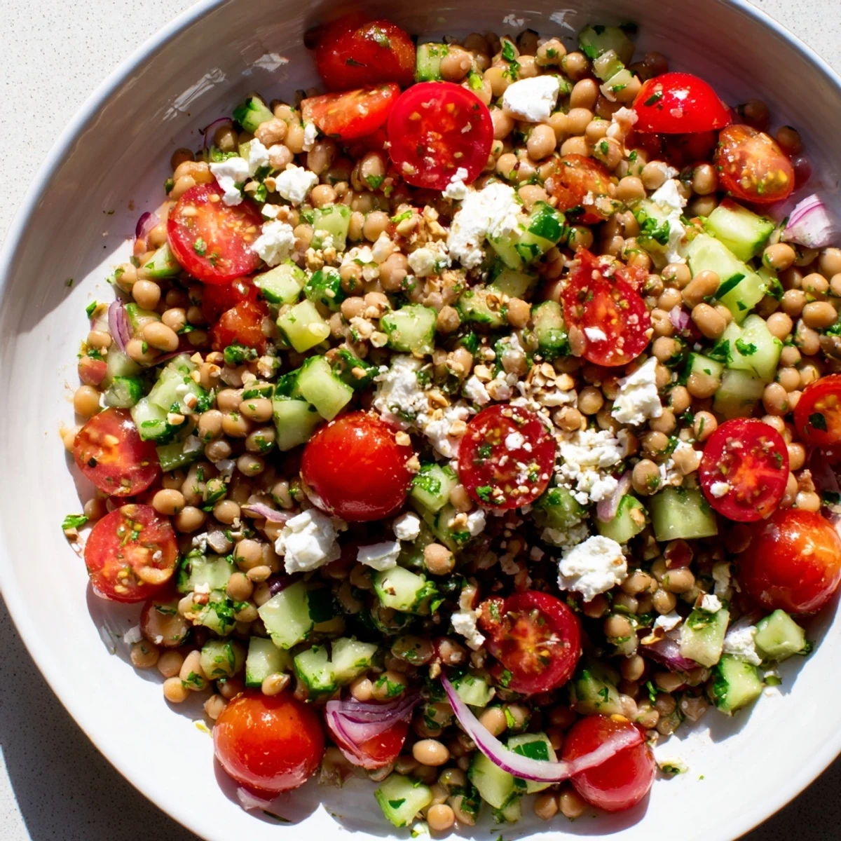 This colorful Dense Bean Salad is tossed with a tart cherry vinaigrette for a fresh, healthy meal.