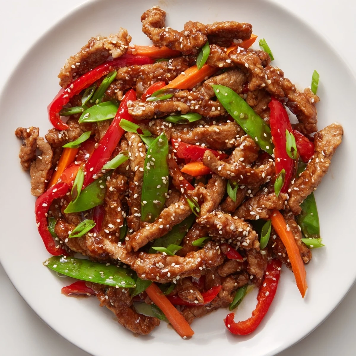Sweet Teriyaki Pork Stir-Fry boasts tender pork and colorful vegetables in a sweet and savory sauce.