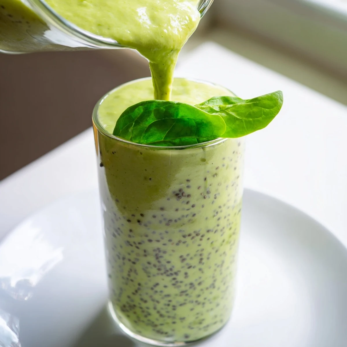 Creamy Spinach Avocado Smoothie, rich green and ready for a revitalizing, healthy start.