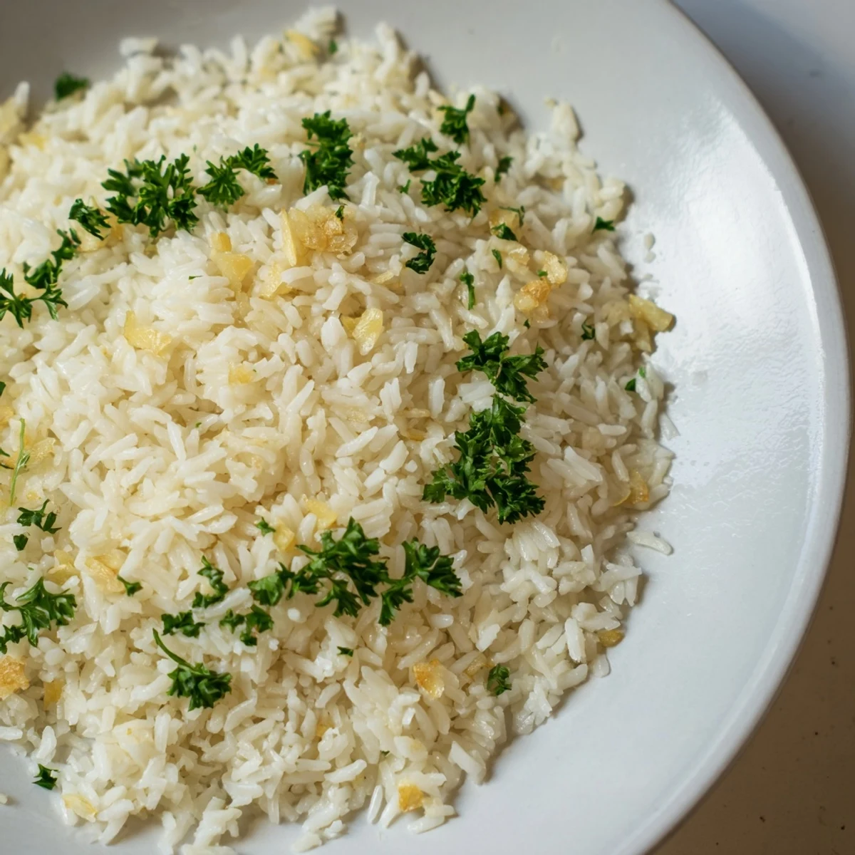 Golden garlic butter rice: a comforting side, infused with garlic and served as a delicious, easy meal.