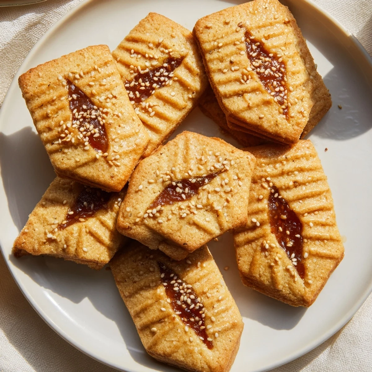 Golden, crispy Tunisian Makroudh cookies, showcasing their sweet date filling and fried texture.