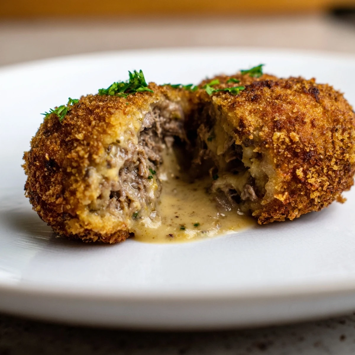 Golden, crispy Dutch croquettes with a warm, savory beef filling await your first bite.
