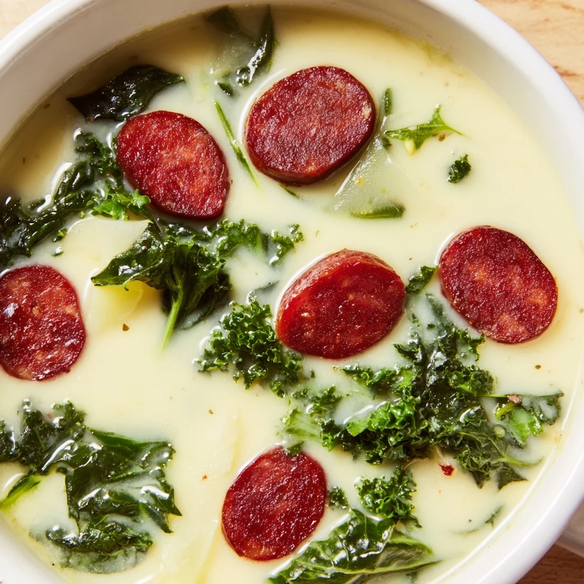 Enjoy a hearty serving of flavorful Portuguese Caldo Verde, a comforting soup brimming with goodness.