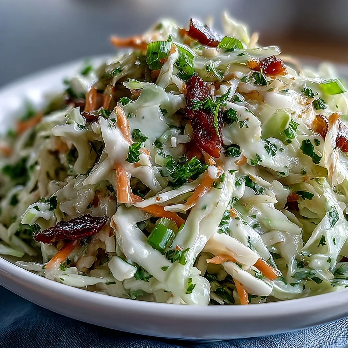 A vibrant bowl of Sauerkraut Slaw featuring crisp fermented cabbage, shredded carrots, and red bell pepper tossed in a tangy vinaigrette.