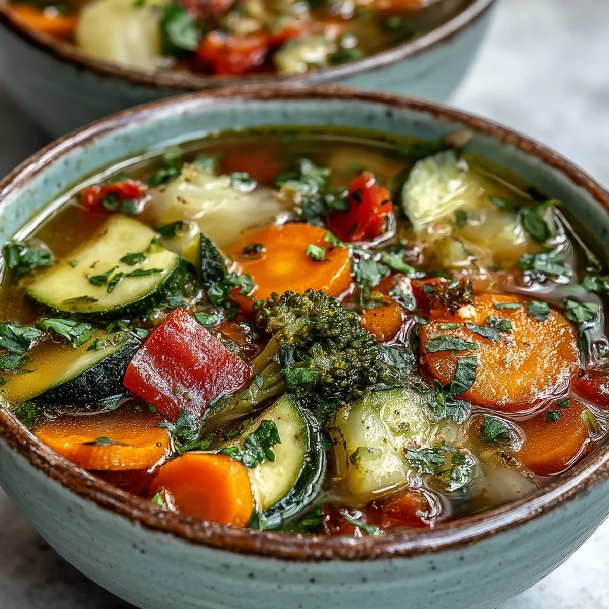 Garnished Ginger Vegetable Soup in a rustic bowl, topped with fresh cilantro and a drizzle of sesame oil.