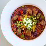 Close-up of hearty Winter Warming Chili con Carne; a comforting stew perfect for a chilly evening.