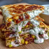 Golden, crispy quesadillas bursting with charred corn, jalapeño, and Monterey Jack cheese, served with a tangy chipotle crema for dipping.  