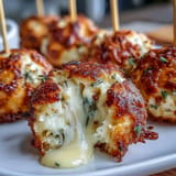 Savory Derby Party Olive Cheese Balls, warm and cheesy, presented invitingly on skewers.