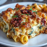 Golden sun-dried tomato pasta bake, a cheesy, comforting Italian-inspired weeknight dinner.