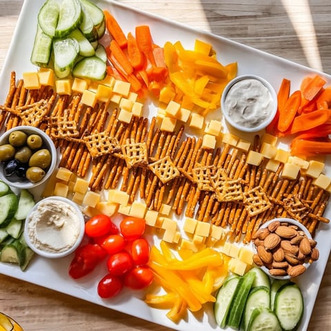 A visually stunning Urban Grid snack platter features vibrant cheeses, meats, and vegetables ready to enjoy.