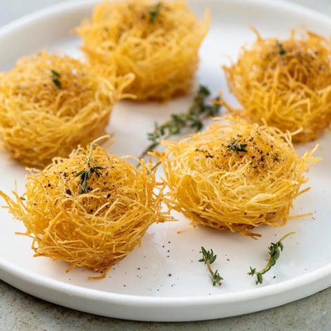 Golden, crispy phyllo nests holding rustic farmhouse cheese: The Rustic Barnyard appetizer, ready to enjoy.