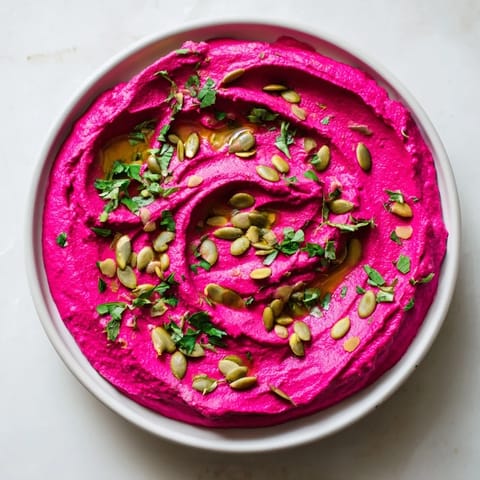 Vibrant pink Beet Hummus in a white bowl, garnished with fresh parsley and a drizzle of olive oil.
