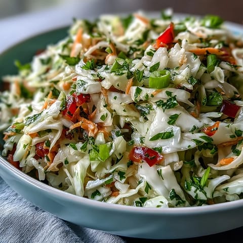 Sauerkraut Slaw served chilled as a crunchy, tangy side dish with fresh parsley garnish, perfect for pairing with grilled sausages or fish.