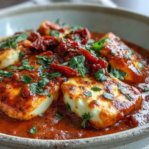 Family-friendly creamy halloumi and tomato curry served in a white bowl with fluffy basmati rice nearby.