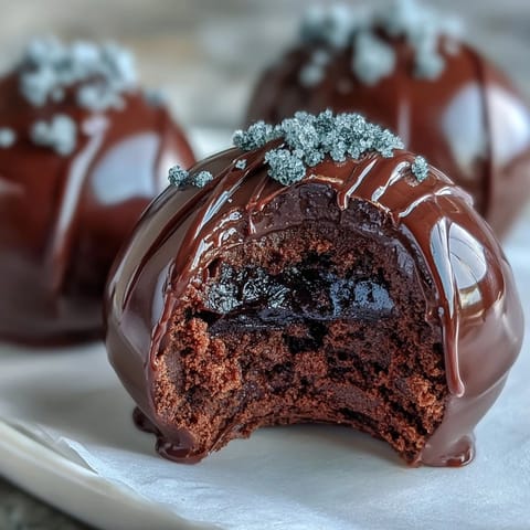 Velvety homemade Black Currant Chocolate Truffles dusted with cocoa powder, ready to serve at an elegant dessert party.