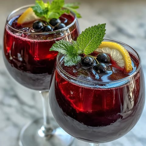 Elegant Black Currant and Cassis Cocktail served over ice, featuring a dark berry hue and bright citrus twist.