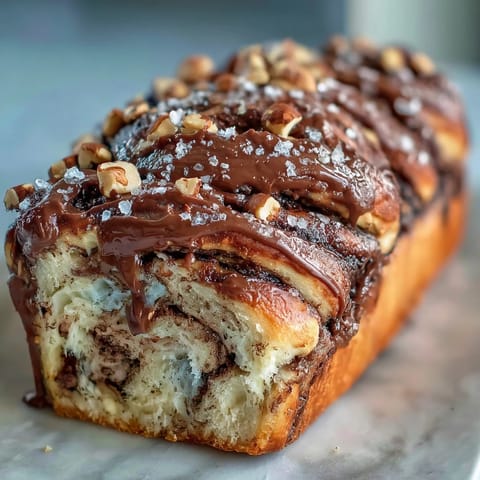 Rich Nutella Babka swirled with chocolate, a decadent breakfast treat.