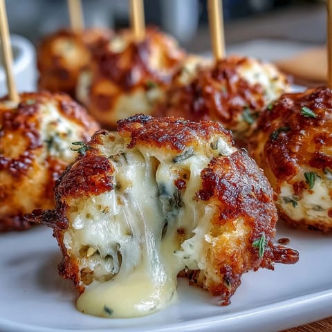 Savory Derby Party Olive Cheese Balls, warm and cheesy, presented invitingly on skewers.