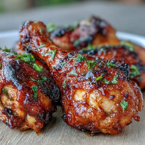 Juicy BBQ chicken drumsticks glistening with a sweet and spicy peach glaze.