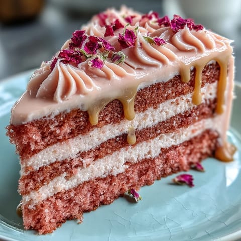 Elegant pink Bridal Shower Rosé Velvet Cake shimmering with edible gold.