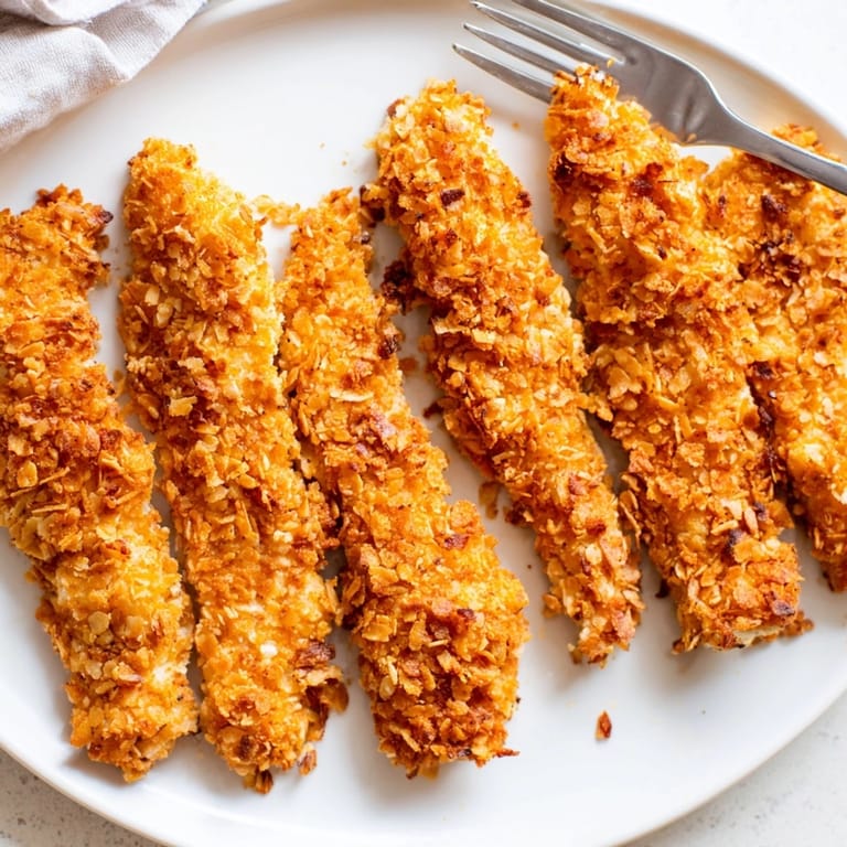 Plated Crispy Baked Chicken Tenders alongside honey mustard sauce, perfect for a crowd-pleasing meal.