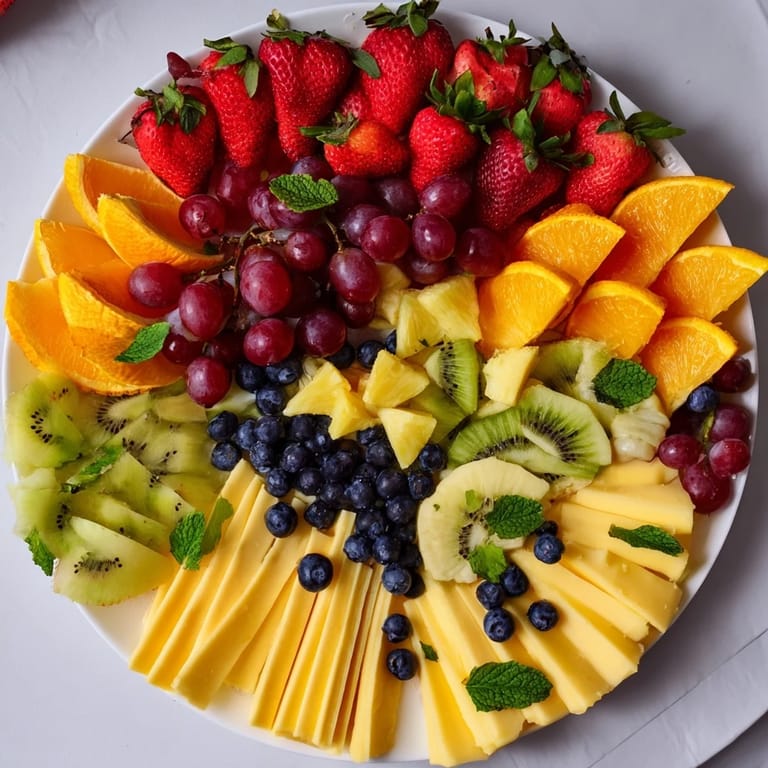 The Kaleidoscope Circle appetizer, featuring colorful fruit and cheese wedges exquisitely arranged.