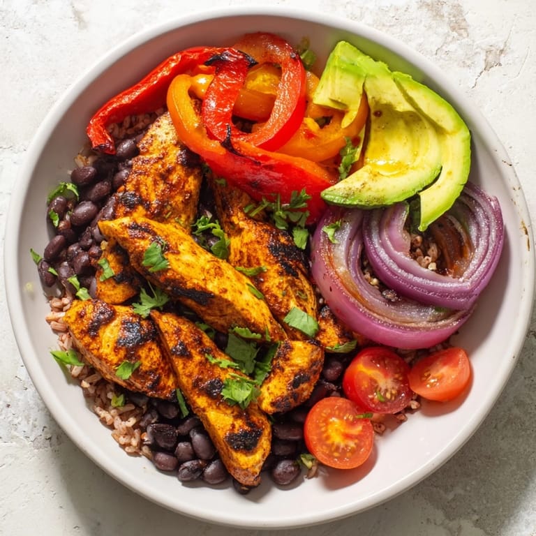 These Make-Ahead Chicken Fajita Meal Prep Bowls showcase vibrant vegetables alongside perfectly seasoned chicken and fluffy rice.