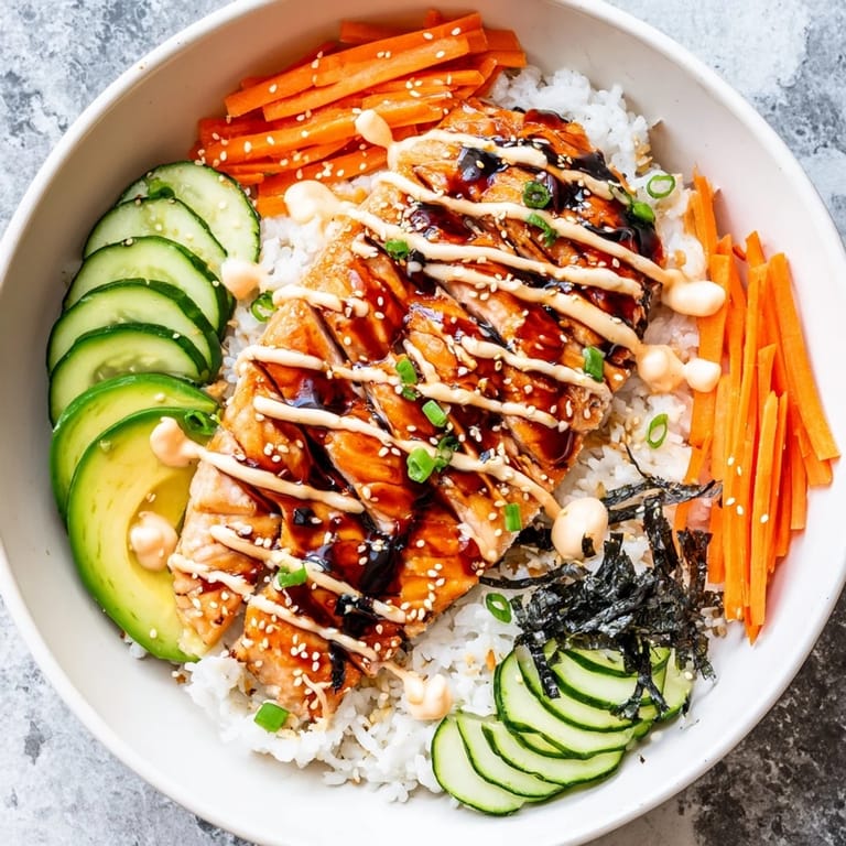 This beautiful teriyaki salmon rice bowl presents a harmony of textures and flavors, from the salmon to the rice!