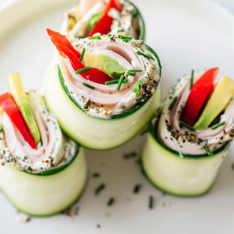 Delicious and easy cucumber roll-ups, perfect for a quick snack or light appetizer, perfectly presented.