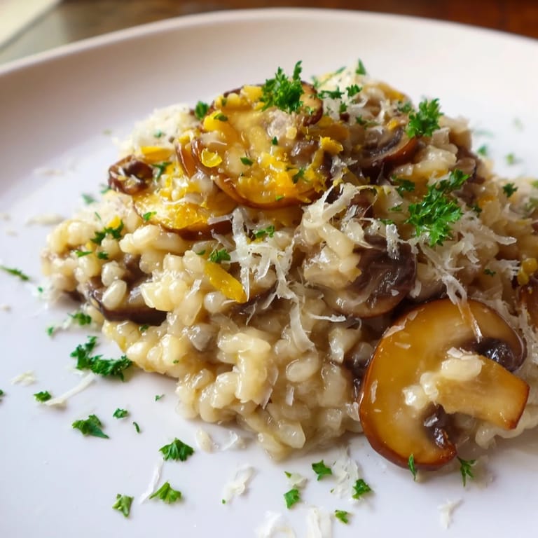 Delicious homemade risotto with mushrooms, ready to be served, a comforting vegetarian meal.