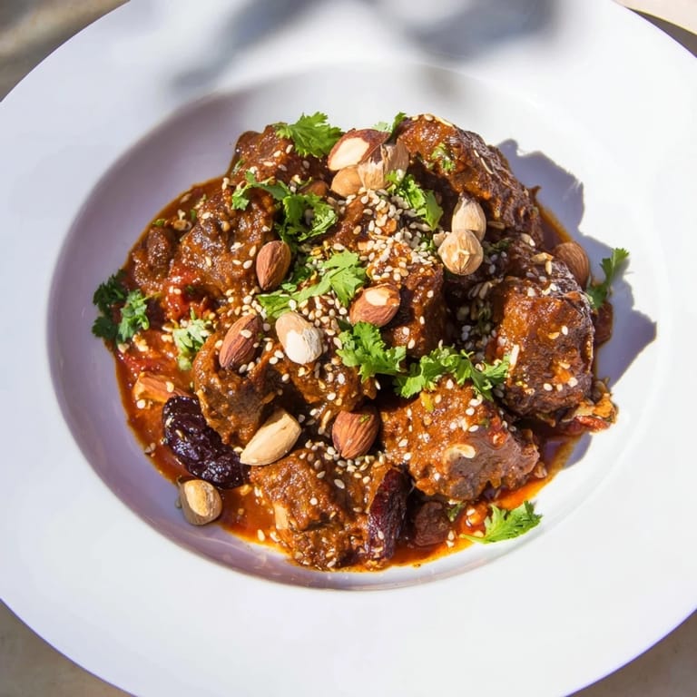 Tender lamb shoulder, sweet prunes, and toasted almonds star in this hearty Moroccan tagine.