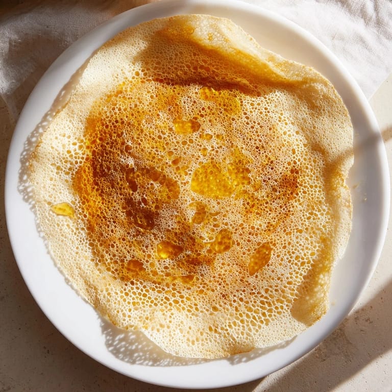 Light and airy Moroccan Baghrir pancakes, a breakfast delight served with warm, sweet honey butter topping.