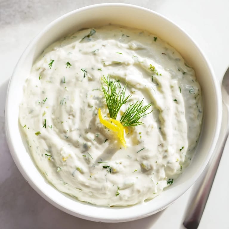 Bright, tangy Greek Yogurt Herb Dip topped with lemon zest and herbs, served alongside crunchy vegetables and crispy pita wedges.