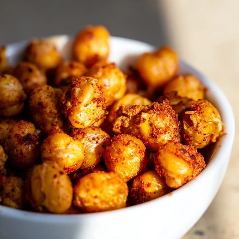 Freshly roasted Crispy Chickpea Snack tossed in a bold spice blend, ready to enjoy as a crunchy vegan treat.