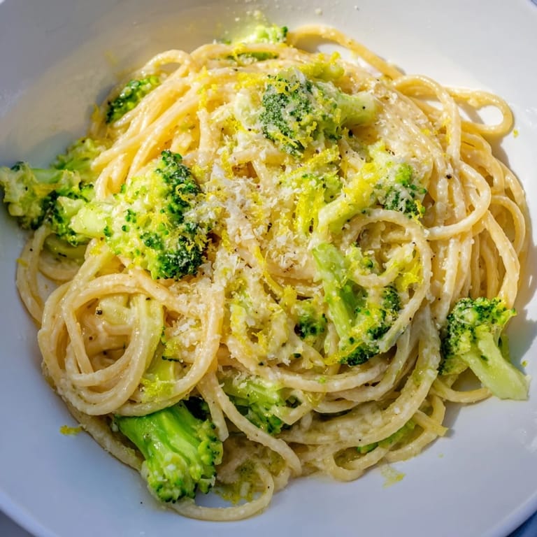 Freshly grated Parmesan and lemon zest garnish this one-pot lemon broccoli pasta, steam rising from the vibrant, saucy noodles.