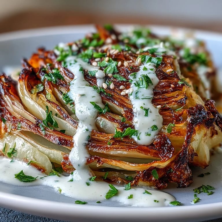 Savory roasted cabbage steaks topped with parsley, ready to enjoy.