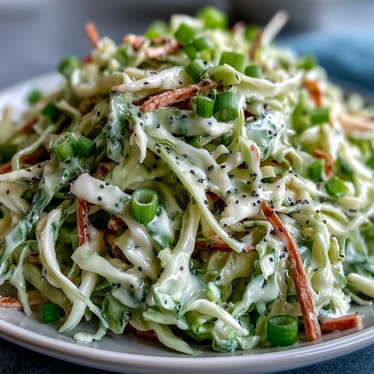 Freshly tossed Green Cabbage and Apple Slaw, perfect side for outdoor dining.