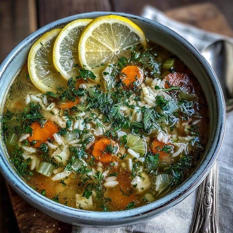 Spoonful of vibrant Lemon Herb Soup showing diced carrots and celery in a citrusy broth.