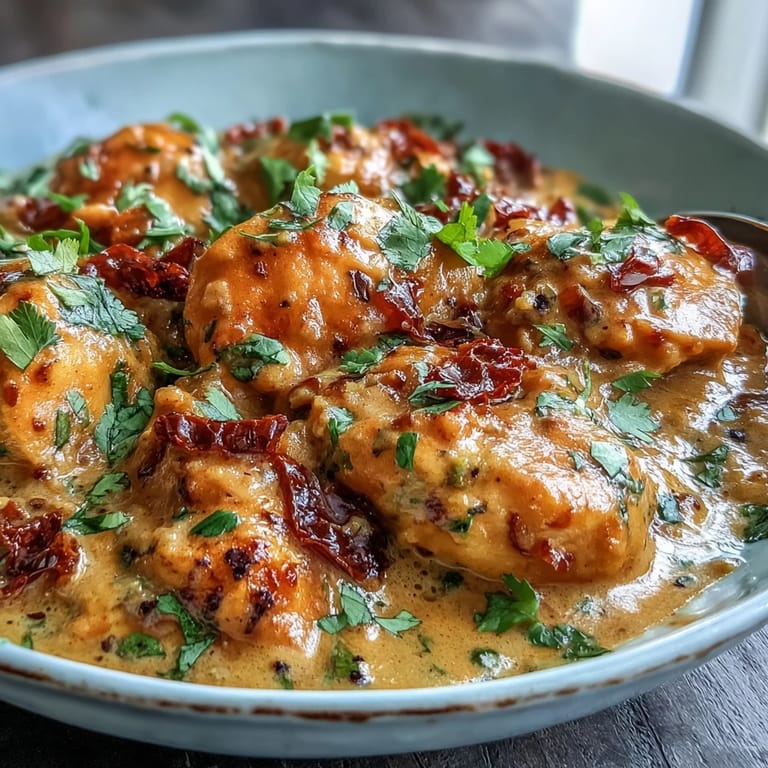 A close-up view of tender chicken thighs coated in a vibrant yellow Easy Chicken Curry sauce in a rustic pan.