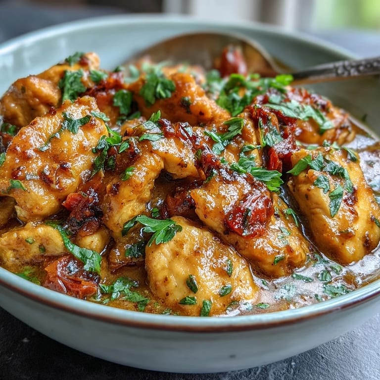 Steaming bowl of Easy Chicken Curry garnished with cilantro, ready to be scooped up with warm naan bread.