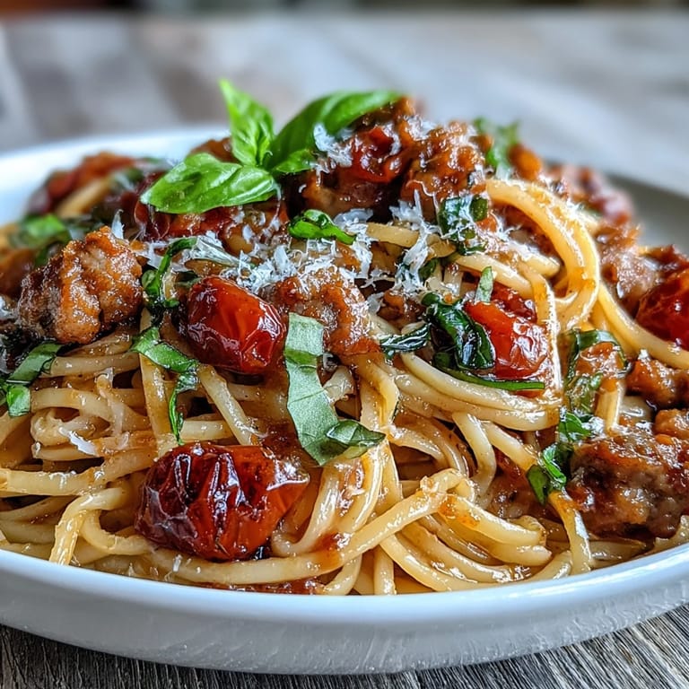 Spicy Italian sausage and onions in a robust wine sauce mingle with al dente noodles in this Italian Drunken Noodles dish.