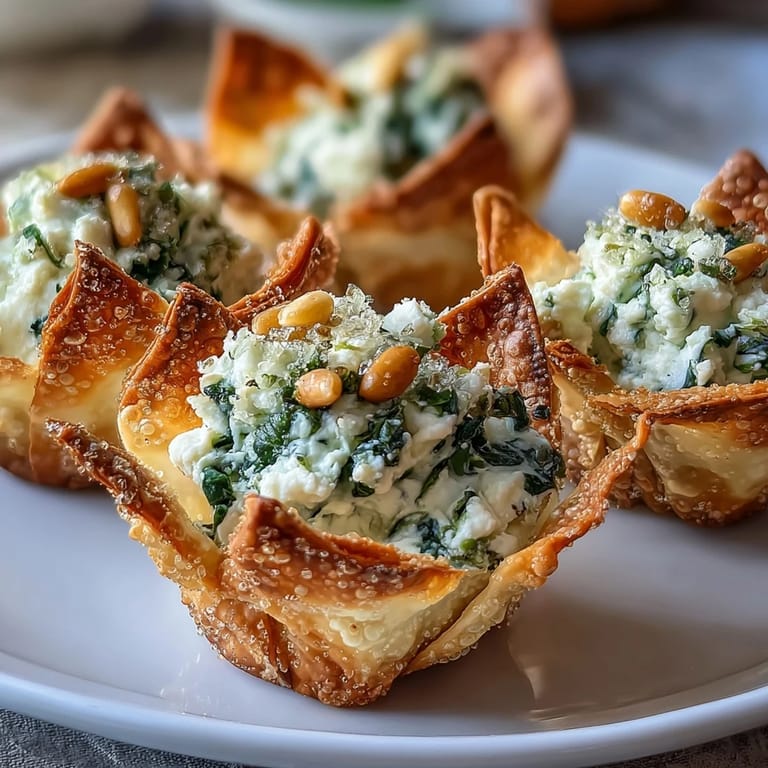 Freshly baked Mediterranean Spinach and Feta Cheese Crisps garnished with sesame seeds on a rustic board.