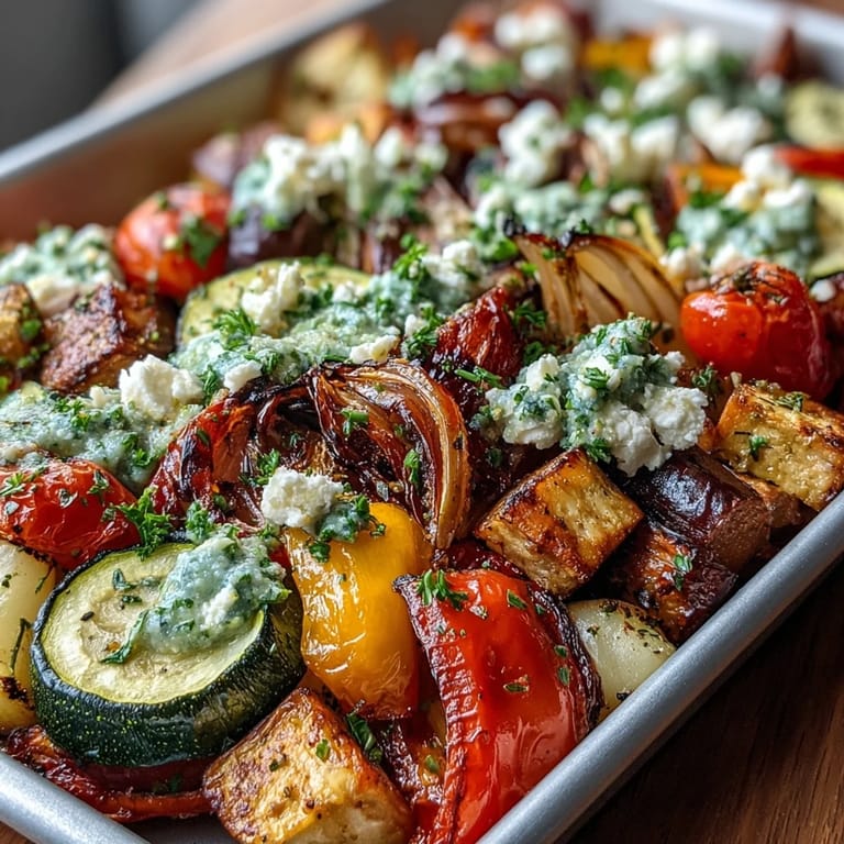 Colorful roasted Greek vegetable medley featuring zesty lemon, Kalamata olives, and herbs, plated for a healthy vegetarian dinner.